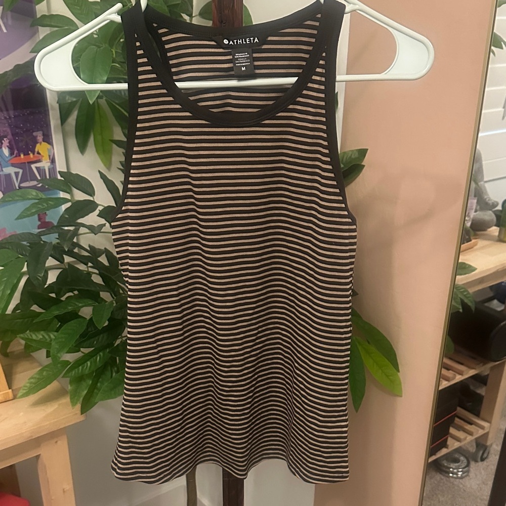 Athleta Black and Tan Striped Racerback Tank